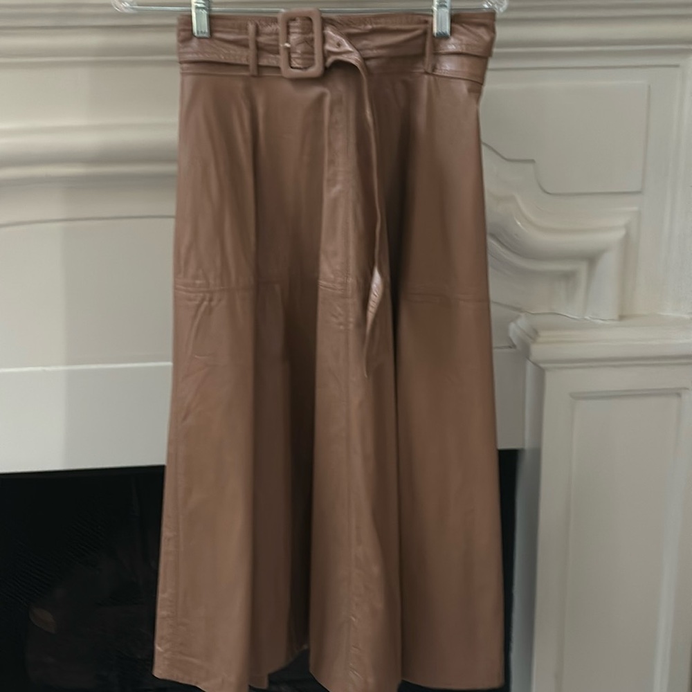 Ann Taylor Tan Leather A-Line Skirt